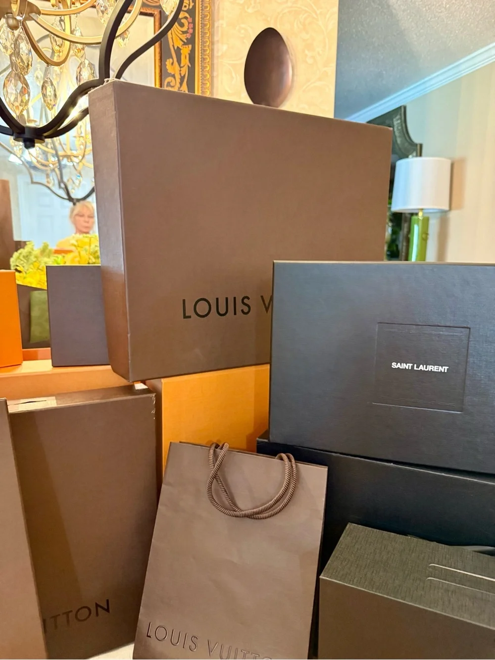 Louis Vuitton Orange and Brown Gift Boxes and Bags Display